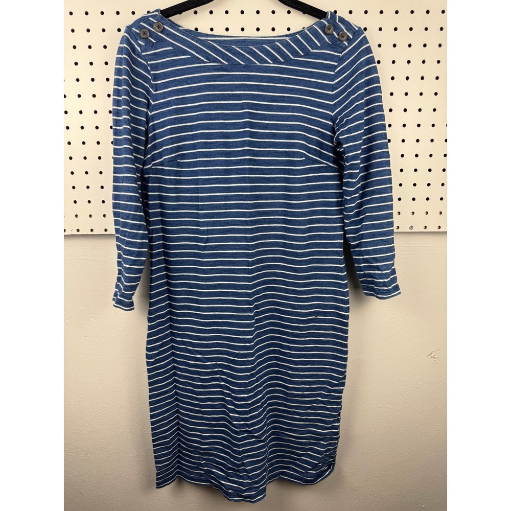 Talbots 100% Cotton Blue White Striped Boat Neck Nautical Preppy Resort Dress XS